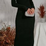 Notch Neck Sweater Dress Black Size M Photo 0
