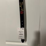 ZARA Womens Brown Leather Embroidered Floral Belt Gold Buckle Festival Hippie Photo 1