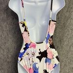One Piece Sunseeker Swimsuit Size 4  Floral Low Cut V-Neck Sexy White Pink Blue Photo 4