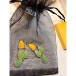 Yellow & Green Teardrop Dangle Earrings With Gold Photo 2