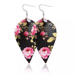 Boutique Boho Floral Vegan Leather Statement Earrings Photo 2