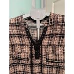 Rock & Republic Rock & Republic Womens XL Black Tan Plaid Lace Up V Neck Long Sleeve Blouse Photo 1