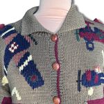 Vintage 80s Berek Hand Knit Pima Cotton Airplane Cardigan Oversized Military Green Size L Photo 1