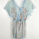 L'ATISTE L’ATISTE Aqua Lace Lined Lattice Detailing Short Sleeves Low V-Neck Romper Small Photo 1