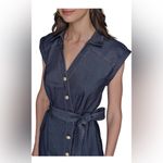 Karl Lagerfeld  Womens Buttons Down Front Denim Self Tie Belt Dress Size 4 NWT Photo 3