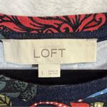 Loft  L Boho Shift Dress Stretch Casual Summer Floral Navy Artsy Cottage Festival Photo 4