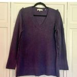 White + Warren purple cashmere vneck fringe trim sweater m Size M Photo 7