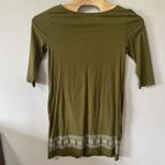Garnet Hill  Embroidered‎ Boatneck Knit Dress Size Medium Olive Green 3/4 Sleeve Photo 3