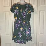 Blue Rain  Green Floral Romper Tie Belt Vneck XL Photo 10