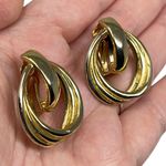 Vintage Unsigned Gold Tone Round Clip On Earrings Statement Classic Modernist Photo 1