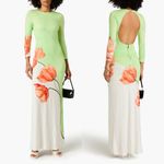 Alice + Olivia Alice + Olivia Delora Open Back Green Tulip Print 3/4 Sleeve Crew Maxi Dress 6 Photo 7