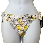 Jantzen NEW NWT White Yellow Gray Black Floral Tie Knot Y2K Bikini BOTTOM 14 Photo 1