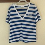 Ganni  Logo Blue Striped V Neck Graphic Tee size medium Photo 1