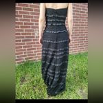 Vintage Black Tube Strapless Ruffle Tinsel Bari Jay Maxi Formal Dress Size 10 Photo 4