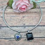 None Tube Choker Collar Necklace 925 Sterling Silver & 2 Pendants Square Black Heart Photo 0