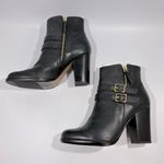 G.I.L.I. Addison Black Leather Ankle Boots Gold Buckle Zipper Block Heel 8M Size 8 Photo 0