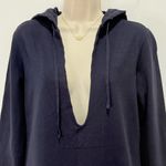 Vince  Tunic Hoodie Sweatshirt Deep V Navy Cotton Medium Coastal Chic Beachy Photo 4