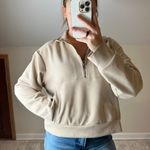 Tahari Tan Suede Quarter Zip Boxy Sweatshirt Photo 0