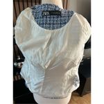 ZARA Blue Blazer Tweed Jacket size small top button missing stylish work blazer Photo 4