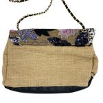 Floral Embroidered Sequin Woven Jute Clutch Shoulder Bag Purple Photo 12