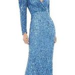 Mac Duggal 5510 Blue Women's Sequined Wrap Over Puff Long Sleeve Gown Size 4 Photo 0