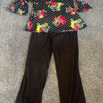 Slinky Brand New  Black Floral Polka Dot Blouse and Pants Business Casual Set L Photo 0