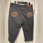 Gazoz Size 16 Embroidered Pocket Zip Up Ramie Cotton Stretch Cropped Jeans Blue Photo 1