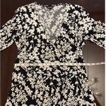 Glamour Floral Print Faux Wrap Dress Elegant Black White Midi Womens Size 14 Photo 5