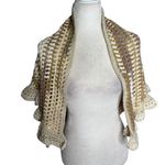 Handmade Beige Brown Cream Crochet Knit Shawl Wrap With Ruffled Edges Soft NEW Photo 1