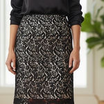 White House | Black Market Black Lace Scalloped Edge Straight Pencil Skirt Size 8 Photo 0