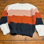 Womens Striped Knit Sweater Long Sleeve Crew Neck Pullover Size M White Size M Photo 5