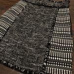 French Connection Tweed Mini Skirt Black White Geometric Fringe Hem Party Cocktail Size Unknown‎ Photo 2