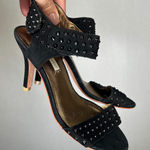 Cynthia Vincent VTG Studded Suede Heeled Sandals Black Ankle Strap Heel Designer Size 6 Photo 0