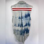 Thrill Patriotic Motorcycle Tunic Dress Ripped Off Sleeves Fringe Stars Stripes Blue Size XL Photo 1