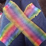 Rainbow Fishnet Fingerless Gloves New Photo 9