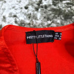 Pretty Little Thing  Red Satin Ruched Skirt Puff Sleeve Midi Dress Photo 5