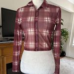 Forever 21 Women’s Sheer Cropped Top Check Plaid Button Down CLong Sleeve Size Small S Photo 1