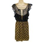 Maple Dress Womens Small Gold Black Sleeveless Knee Length Lace Silk Pockets Photo 1