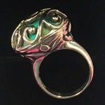 Sterling Silver Vintage BARSE Turquoise  Scroll Overlay Cocktail Ring Photo 5