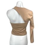 Tiger Mist  Tan Beige One Shoulder Long Sleeve Stretch Blouse Crop Top Size M Photo 1