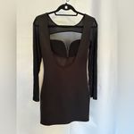 Nasty Gal Black Dress Mesh Front Long Sleeve Bodycon Futuristic Size Medium Photo 5