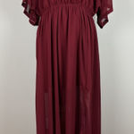 ANRABESS Maxi Dress XL Maroon Sheer Lined Slit‎ Dolman 3/4 Sleeve Elastic Waist Red Photo 0