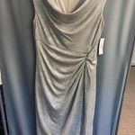 Jessica Howard  Dress Womens 10 Silver Foil-Knit Cowl Neck Side Ruched B63 Photo 0