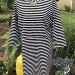 Old Navy Plus 2X KNIT Dress Zip Back Fitted Style Black White Stripe LS NWT Photo 0