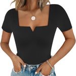 Chunpin Square Neck Notch V Neck Bodysuit Black Photo 0