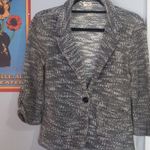 About A Girl  Black and White Woven Knit Single Button Blazer Jacket Photo 11