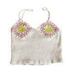 ZARA ‎ Crochet Granny Square Ribbed Cropped Top Size XS/S Photo 0