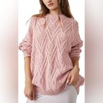 Free People Isla Chevron Cable Stitch Oversized Tunic Sweater Pink Rose Medium Photo 1