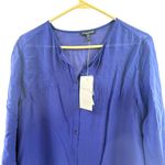 Eileen Fisher Medium Petite 100% Silk Tunic Long Top Sapphire Blue Sheer NWT Photo 1