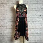 Free People  Lace Boho Mini Dress XS Black Floral High Neck Photo 1